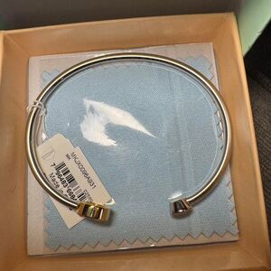Michael Kors Open Cuff Bracelet MKJX0096A931 Silver Tone Bangle Logo & Crystal